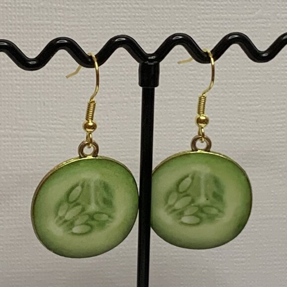 Pickle Earring, Cucumber Earring, Funny Food Earring, Gift, Vegetable Ea… - Picture 2 of 4